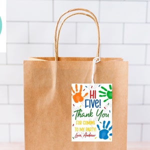 Hi Five Thank You Tag - Printable Hi Five Thank You Tag- Hi Five Birthday Tag DIGITAL Printable Editable - Edit TODAY