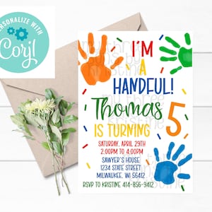 I&#39;m A Handful Birthday Invitation - Printable Editable High Five Invitation - I&#39;m A Handful - Printable Editable - Edit TODAY