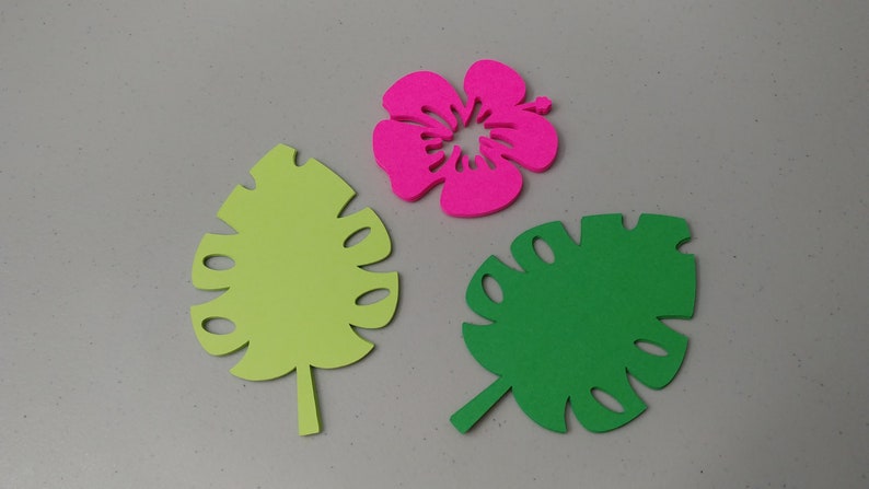 Hawaiian Themed Party Cutouts Leaf and Hibiscus Flower - Etsy