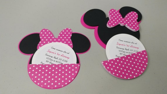 Diy Minnie Mouse Invitations With Pink Polka Dot Bows And Pink Etsy