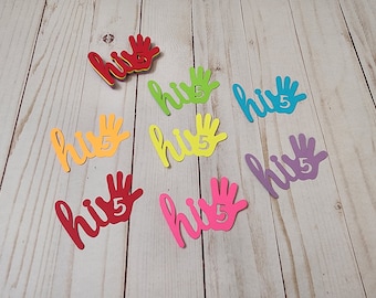 Hi Five Cupcake Toppers - Hi Five I'm Five Birthday Party Theme - Neon Hi Five Party Decorations - 28 Cupcake Toppers