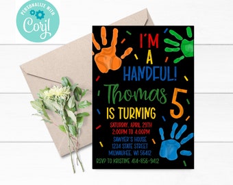 Hi Five Handful Birthday Invitation - Printable Editable Hi Five Invitation - Handful Hi Five - Printable Editable - Edit TODAY