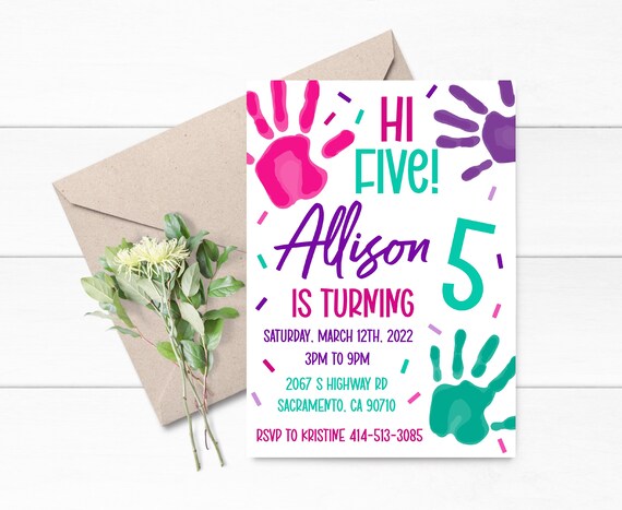 Hi Five Birthday Invitation Printable Hi Five Invitation | Etsy