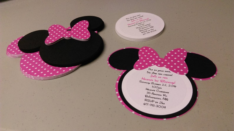 Diy Minnie Mouse Invitations In Bold Pink And White Polka Etsy
