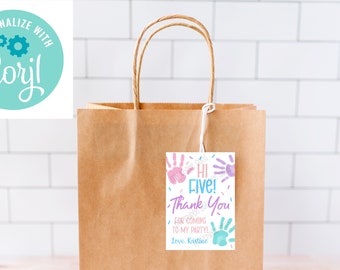 Hi Five Thank You Tag - Printable Hi Five Thank You Tag- Hi Five Birthday Tag DIGITAL Printable Editable - Edit TODAY