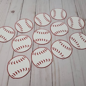 Baseball Cutouts - 12 Baseball Diecuts - Baseball Cupcake Toppers - Sports Party Cutouts - 3 Inches Baseballs