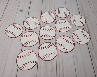 Baseball Cutouts - 12 Baseball Diecuts - Baseball Cupcake Toppers - Sports Party Cutouts - 3 Inches Baseballs