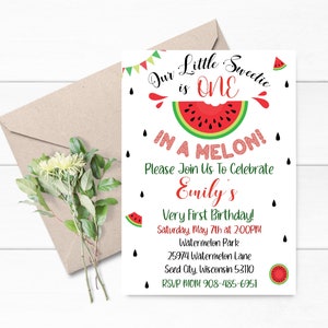 Watermelon Birthday Invitation - Printable Watermelon Invitation - Red Watermelon Birthday Invitation Digital