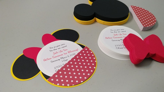Diy Minnie Mouse Invitations In Yellow And Red Polka Dots Etsy