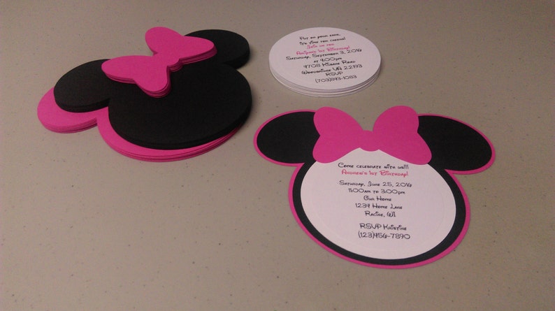 Diy Minnie Mouse Invitations In Dark Pink Birthday Etsy