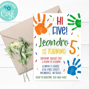 Hi Five Birthday Invitation - Printable Hi Five Invitation - Hi Five Digital Birthday Invitation - Edit and Print Today