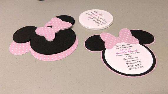 Diy Minnie Mouse Invitations In Light Pink And White Polka Etsy