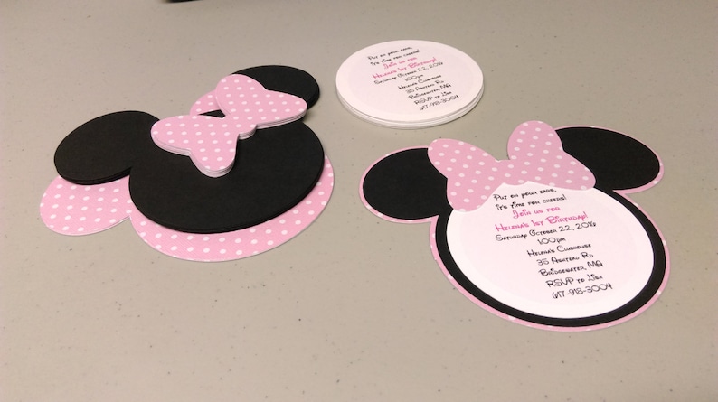 Diy Minnie Mouse Invitations In Light Pink And White Polka Etsy