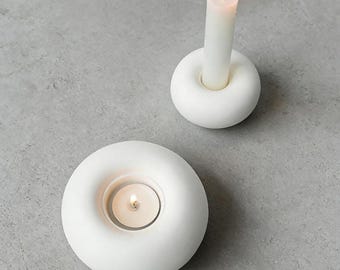 White Ceramic Donut Candle Holder, Minimalist Scandinavian Tealight Stand