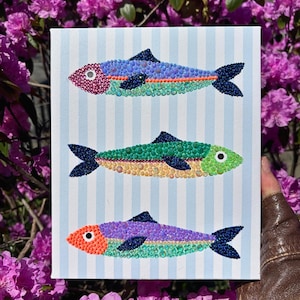 Kit de toile Bedazzle sardine | Kit de décoration murale DIY en strass