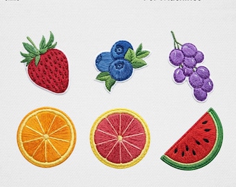 Vintage Obst Stickerei, süßes Erdbeer Orange Wassermelone Stickdatei, Sommer Obst Patch USA Digitales Muster