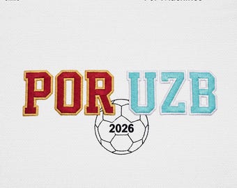 POR UZB Fußball 2026 Stickdatei, Varsity Football Nation Schriftzug Maschinenstickdatei, Spieltag Turnier USA Digital Muster