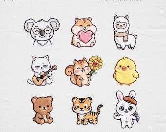 Niedliche Chibi Tiere Stickdatei, Kawaii Tiger Bunny Hamster Katze Maschinenstickdatei, Lustiges Maskottchen Pack USA Digitale Kunst