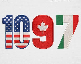 Vaterländische Flagge Zahlen Maschinenstickerei Design Bundle, USA Kanada Mexiko Varsity Sport Zahl digitalisierte Schriftdatei, Sommer 2026 Fußball Kunst