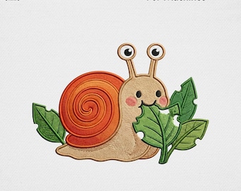 Cute Snail Embroidery Design Kawaii Garden Snail Leaf Machine EmbroideryFile Cottagecore Woodland Bug Kids School Mascot USA Digital Pattern
