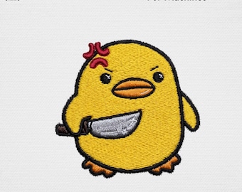 Angry Duck with Knife Embroidery Design, Funny Animal Meme Machine Embroidery File, Cute Kawaii Chick Weapon Cartoon Gym USA Digital Pattern