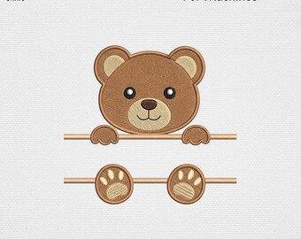 Teddy Bear Split Name Frame Embroidery Design, Custom Baby Boy Monogram Machine Embroidery File, Cute Nursery Bear USA Digital Pattern