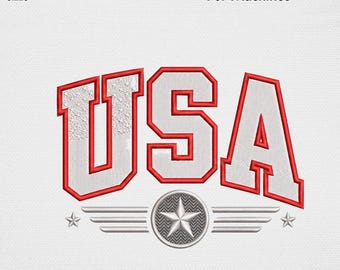 USA Varsity Embroidery Design, Patriotic American Star Wings Machine Embroidery File, Vintage Military Aviator Athletic USA Digital Pattern