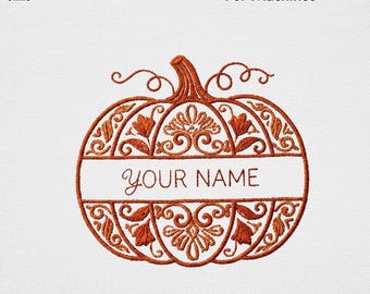 Pumpkin Monogram Embroidery Design, Split Pumpkin Thanksgiving Machine Embroidery File Cottagecore Autumn Filigree Frame USA Digital Pattern