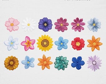 Botanical Flower Embroidery Design Bundle, Sunflower Daisy Succulent Machine Embroidery File, Summer Wildflower Mini Icon Pack USA Digital