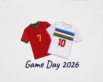 Spieltag 2026 Fußball Stickmuster, Rot Weiß Fußball Trikot Nummer 7 10 Maschinenstickdatei, Sport Turnier USA Digital Muster