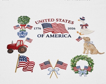 Grandmillennial 4th of Jul 2026 USA Stickerei Design Bundle, Vintage 4th of Jul Coquette Bow Maschinenstickdatei, Amerika 1776 2026 Digital