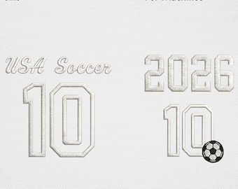USA Fussball 2026 Stickdatei, Varsity Football Stickdatei, Nummer 10 Maschinenstickdatei, Minimalistischer Spieltag Initial USA Digitale Illustration