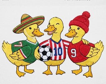 3 Enten Fußball Stickdatei, 3 Fußball Enten Flagge Jersey Maschinenstickerei, USA Kanada Mexiko Sport Maskottchen USA Digitale Kunst