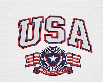USA Varsity Embroidery Design, Patriotic American Shield Machine Embroidery File, Vintage Est 1776 Military Independence Day Digital Pattern