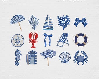 Küsten Mini Stickdatei, Maschinenstickerei, kleines Strand Bogen Muschel Muster, Ozean Stickmuster, Stickdatei für die Maschinenstickerei