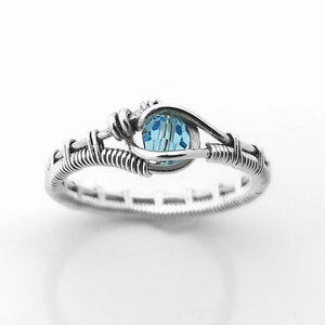 Personalized Birthstone Sterling Silver Wire Wrapped Crystal Ring