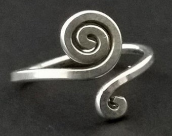 Toe Ring Sterling Silver Adjustable Size 3 - 4, Little Big Spiral Small Ring Toe, Above Knuckle, Midi Ring - Handmade Hammered Metal