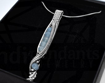 Aquamarine Lovecraftian Tentacle Pendant 925 Sterling Silver - Wire Wrapped Handmade Jewelry - Light Blue Natural Gemstone