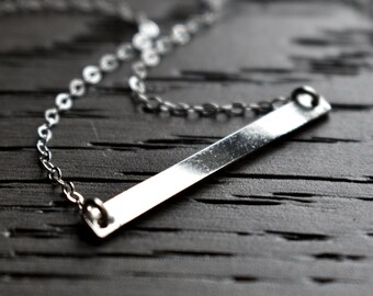 Silver Bar Necklace Minimalist Handcrafted Jewelry Solid 925 Sterling Silver Handmade in USA