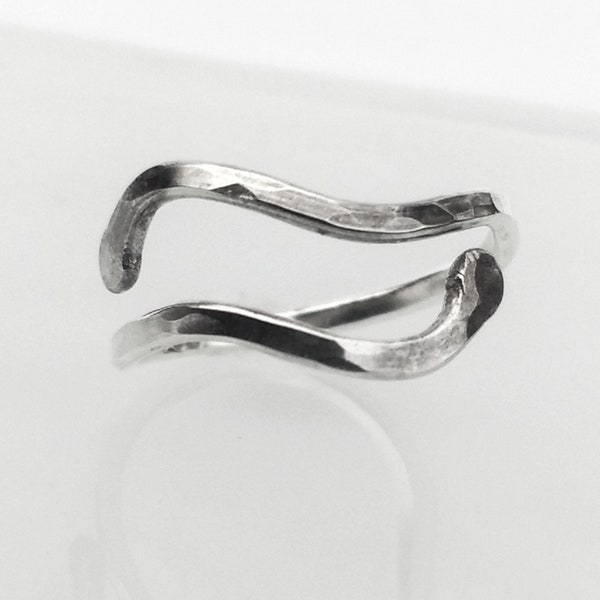 Toe Ring Sterling Silver Adjustable Size 3 - 4, Waves Small Ring Toe, Above Knuckle, Midi Ring - Handmade Hammered Metal