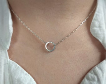 Zierliche Kreis Halskette 925 Sterling Silber Minimalist Karma Anhänger Geschenk