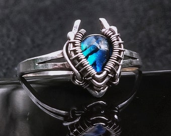 Bague en argent sterling oxydée avec coquille d'ormeau Paua bleue enveloppée de fil d'argent taille 10