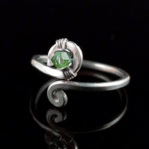 Custom Birthstone Toe Ring - Sterling Silver Swarovski Crystal Custom Birthstone Hammered Band Adjustable - Small Ring Size 3-4