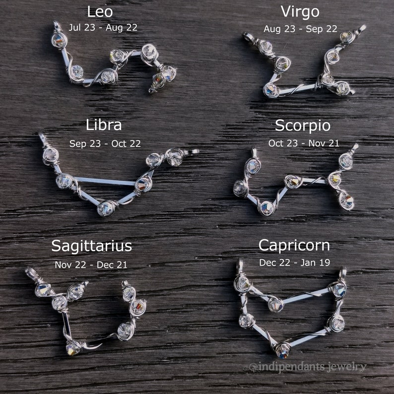 Zodiac Constellation Necklace Solid 925 Sterling Silver Crystal Stars ...