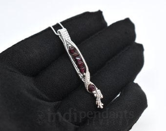 Garnet Lovecraftian Tentacle Pendant 925 Sterling Silver - Wire Wrapped Handmade Jewelry - Red Natural Gemstone