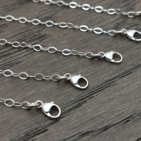 Silver Chain Extender for Necklace Bracelet - 1, 1.5, 2, 2.5, 3, 3.5, 4 inches Extension with Lobster Clasp 925 Sterling Silver for Layering