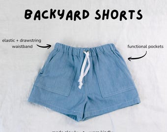 BACKYARD SHORTS - Handmade adjustable shorts with pockets - Gender Neutral