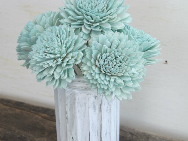 Stemmed Sola Flowers Mint Ivory or Blush Dahlia 2 Set of 6 DIY Bride Bouquet Craft Supply Decoration Sola Wood