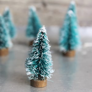 Mini Sisal Trees, 1 1/2&quot; to 1 3/4&quot; Tall, Tiny Bottle Brush Tree, Blue Green Spruce, Set of 3, 6, 9, Village, Putz House
