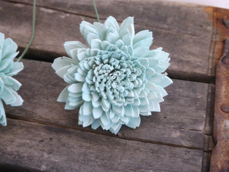 Stemmed Sola Flowers Mint Ivory or Blush Dahlia 2 Set of 6 DIY Bride Bouquet Craft Supply Decoration Sola Wood